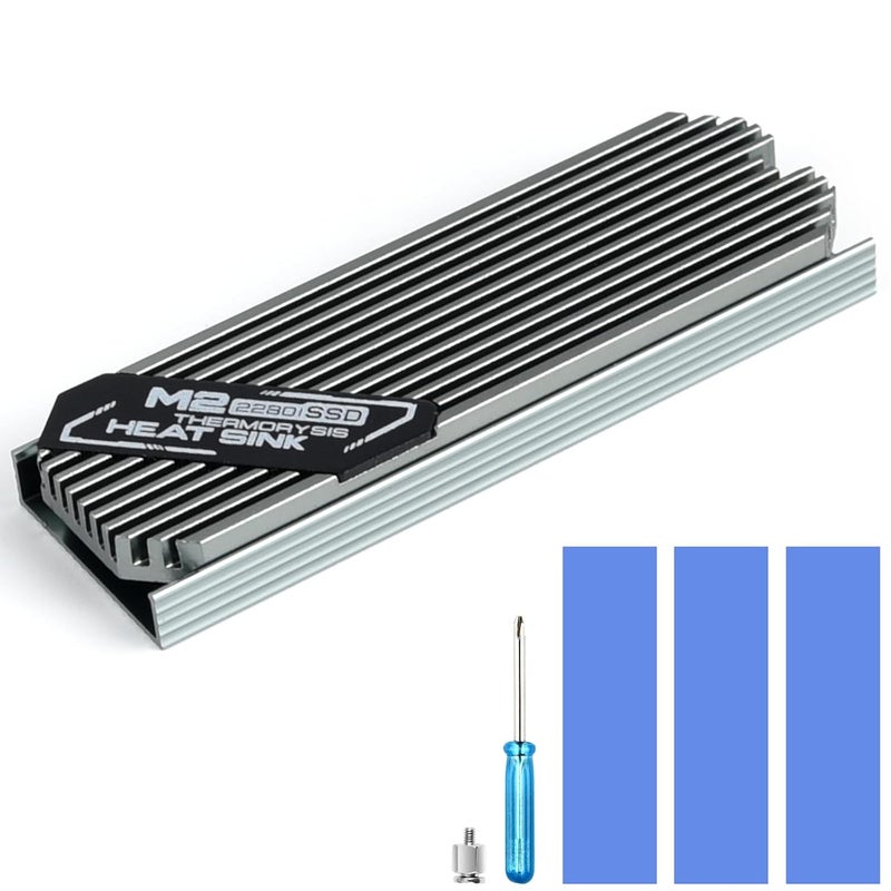 ASTARON مبرد SSD M.2 2280 رقيق مع وسادات حرارية نانوية (0.5 مم - 1 مم) مبرد حراري مزدوج الجوانب لـ PC/PS5/أجهزة الكمبيوتر المحمولة للألعاب (فضي) - Image 1